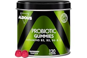 ALDOUS BIO Probiotika Darmsanierung - 120 Gummies mit Natürlichem Brombeergeschmack - Darmflora, Blähungen, Völlegefühl - Bifidobacterium, Lactobacillus, Vitamin C, B3, B5, B6 - Für Gummibärchen-Liebhaber