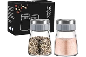 Vzaahu Salt and Pepper Shakers Set,3 Different Pour Options,Dishwasher Safe,Modern Stainless Steel and Glass Dispenser,Detachable,Grey