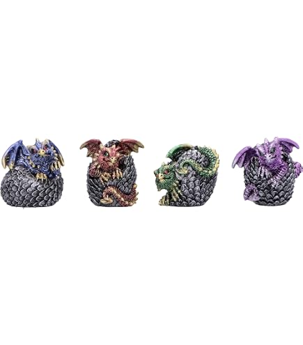 Nemesis Now Dragonling Brood - Set Di 4 Statuine Di Draghi In Resina, Multicolore Metallizzato, Altezza 4 Cm - copertina