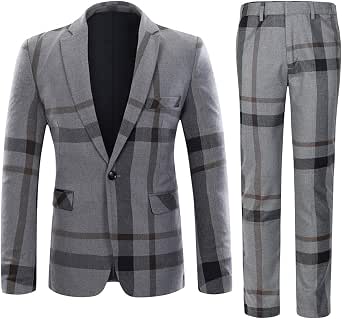 Allthemen Tuta da Uomo in Tweed a 2 Pezzi Tuta Aderente da Uomo Vintage in  Giacca Sportiva a Quadri Slim Fit lencicol Uomo Moda