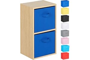 Hartleys 2 Tier Oak Cube Unit - Blue Storage Boxes