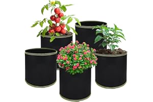 LUMOOM 5 Stück 8L Tomaten Kübel, Kartoffel Pflanzsack, Hochbelastbare Verdickte 1 Gallonen Stofftopf, Wiederverwendbare Pflanztasche, Grow Töpfe für Gemüse, Erdbeeren, Blumen (22 * 20CM)
