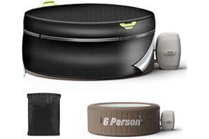 Gemsaya 220×72CM Round Hot Tub Cover, 6 Persons Hot Tub Cover Protector, 420D Oxford Full Coverage Spa Thermal Protector Replacement, UV Resistant & Waterproof Spa Safety Protector for Outdoor