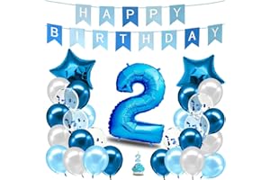 envami® Decorazioni Compleanno 2 anni Bambino Blu - Kit Palloncini Compleanno 2 anni - Festoni Compleanno Bambino - 2anni Di Compleanno - Palloncini 2 anni Compleanno - Addobbi Compleanno Bambino 2