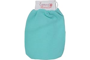 ESSENCE OF MOROCCO Moroccan Exfoliating Kessa Glove Blue Hammam Scrub Mitt Made in Morocco Premium Quality Reusable Helps Cleanse Skin, Remove Fake Tan and Ingrown Hair (Pack of 1)