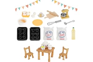 JABNOW Miniatur Wichtel Zubehör,27 Stück Wichtel Zubehör Weihnachten,Miniatur Puppenhaus Zubehör 1/12 Mini Tisch Stühle Nudelholz Ölflasche Eier Backset,Miniatur Küche Möbel Backen Zubehör