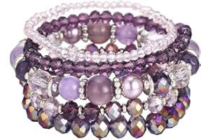 FULU AUTUMN Bracciale Donna Bohemien con Perle di Cristallo Multistrato Braccialetti con Perline Elastico Impilabili Gioielli Moda Estivi Regalo San Valentino per Lei