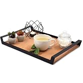 pratikoutdoor B&uuml;y&uuml;k Ham Renk Servis ve Sunum Tepsisi, Metal Kulplu Ahşap Tepsi - 48,5x32 cm