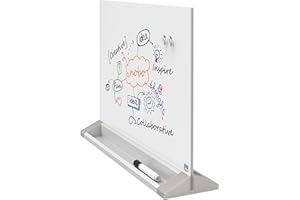 ‎NOBO Nobo Glas-Whiteboard Freistehende Magnetische Desktop-Tafel, Beidseitig Beschriftbar, Trocken Abwischbar, Rahmenlos, Zuhause/Büro, 585 x 447 mm, Inkl. Markerstift und Magneten, Brilliant Weiß, 1905265