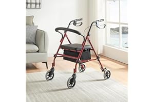 Panana Folding Rollator, Lightweight Mobility Walker with Padded Seat,Lockable Brake and Carry (15cm Wheels Red)