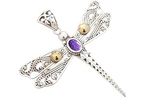 KANIKA JEWELRY TROVE 925 Sterling Silver Dragonfly Pendant for Women & Girl Christmas Gift, 7x5MM Oval Cabochon Charoite Memorial Pendant with Golden Ball