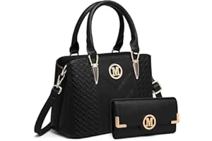 Miss Lulu Petit Sac à Main Femme avec portefeuille, Ensemble de 2 Sacs à Porté Épaule en Simili Cuir avec Texture de Litchi, Sacs Bandoulière, Sac Besace avec Logo M