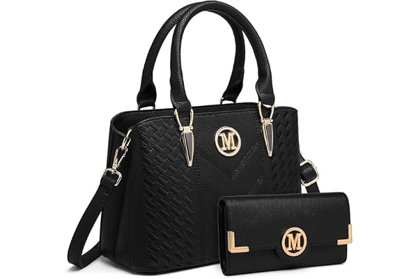 Miss Lulu Petit Sac à Main Femme avec portefeuille, Ensemble de 2 Sacs à Porté Épaule en Simili Cuir avec Texture de Litchi, Sacs Bandoulière, Sac Besace avec Logo M