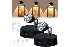 GETSUNA Battery LED Spotlights, 2 Pack Wireless Indoor Lights for Picture, 3 Colour Spotlights with Remote Control and Timer, Art Display Spot Lights, Mini Picture Light for Artwork Painting Statue - Black