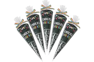 COLOFALLA 12 Stücke Zuckertüte Klein Geschwister Schultüte Klein 28cm Klein Zuckertüten zum Befüllen Endlich Schulkind Geschenke Deko für Einschulung Schulanfang Junge Mädchen