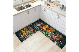 Fchen art Küchenteppich Gewürze rutschfeste Rückseite Küchenbilder Gewürze und Löffel Großer Wohnkulturteppich für Haustür Flur Schlafzimmer Küche 45x75+45x150cm