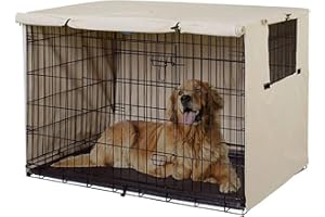 VADO VLTRA Dog Crate Cover, Durable Oxford Cloth Dog Cage Cover, Universal Pet Kennel Cover, with 1 Breathable Mesh Window & 1 Pocket for 24-48 inches Land Dog Crate (Beige, 48 inches)