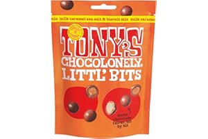 Tony's Chocolonely - Littl’ Bits Chocolate Mix Balls - Mini Milk Caramel Sea Salt Biscuit Chocolates in Sharing Pouch - 100g