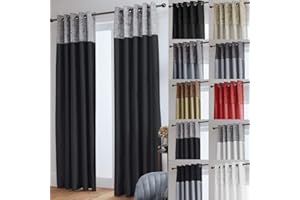 John Aird Crushed Velvet Band Faux Silk Eyelet Curtains (Silver/Black, 66" Wide x 90" Drop)