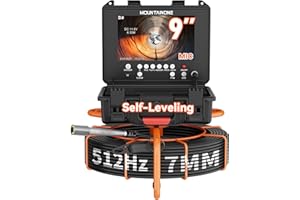 MOUNTAINONE Camara Inspeccion Tuberias con Autonivelante, Endoscopio Camara de Inspeccion con Transmisor de 512Hz, Contador de Distancia, Grabadora DVR, Industrial Cámara con Pantalla a IPS 1080P de 9", 32GB
