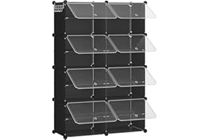 HOOBRO Regał na buty z 8 półkami, szafka na buty, na 32 pary butów, 40 x 30 x 30 cm na półkę, wąski, z drzwiami, tworzywo sztuczne, do salonu, sypialni, korytarza, wejścia, czarny EBK28SC01G1