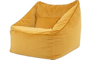 icon Natalia Velvet Lounge Chair Bean Bag, Ochre Yellow, Giant Bean Bag Velvet Chair, Large Bean Bags for Adult with Filling Included, Accent Chair Living Room Furniture