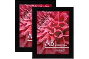 Americanflat A5 Picture Frames in Black - Set of 2 - Engineered Wood with Shatter Resistant Glass - Horizontal and Vertical Formats for Wall and Tabletop - 14.8x21 cm
