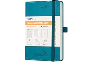 POPRUN Agenda 2025 Dia Por Pagina Pequeña Diaria 12 Meses 16 x 10,5 cm con Tapa Blanda, Bolsillo Interior, 70 GSM Papel EU, Verde Pacífico
