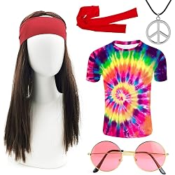 Déguisement Hippie Femme - Robe, Lunettes, Collier Paix - Costume Années 70 Pour Fête Carnaval - 9