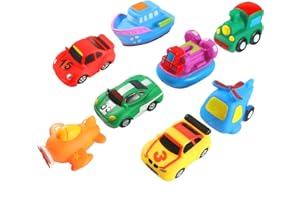 COORABY Keriber 8 Pack Floating Car Bath Toys Rubber Floating Boat Vehicle Aircraft Bath Toys Floating Squirt Bath Toy for Baby or Kids