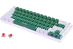 abucow 68-Key Mechanical Keyboard with Blue Backlight 60% Gaming Keyboard Black-Gray Keycaps - Red Switches for a Premium Typing and Gaming Experience on PC and Mac (White-Green)