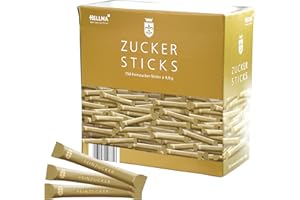 ‎HELLMA Hellma Zucker-Sticks Goldline 750 Stk. je 4 g - 3 kg Vorrats-Box - Zuckertütchen einzeln, für Kaffee oder Tee
