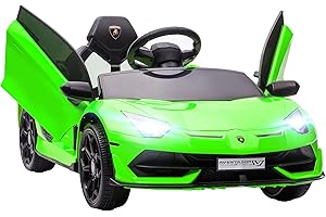 HOMCOM Auto Elettrica per Bambini a 12V 2 Motori con Licenza Lamborghini, Macchina Elettrica per Bambini con Sospensioni, Telecomando 2.4G, Fari, Clacson e Musica, 3-5km/h, Verde