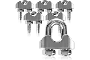 com-four® 6X Morsetto per Fune Metallica M5, Morsetto per Fune con grillo in Acciaio Inossidabile 304, Morsetto per Fune con grillo per Il Fissaggio (06 Pezzi - Morsetto per Fune Metallica M5-5mm)