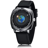 MINILUJIA 50M Waterproof Men World Map Watches Creative Starry Universe Earth Globe Moon Sun Rotating Eye-catching Personaliz