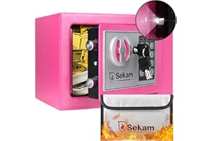 SEKAM Cute Little Safe Box for Money, 0.23 Cu ft Mini Fireproof Safe with Combination Lock, Personal Home Safe for Office Hotels Business Pink Cute Little Safe Box for Money, 0.23 Cu ft Mini Fireproof Safe