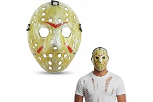 Bella Dox® Jason Voorhees Mask - Official Friday the 13th Hockey Mask Costume for Adults & Kids, Halloween Cosplay, Scary Movie Party Fancy Dress Accessory
