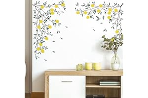 Supzone Adesivi Murali Albero di Limone Adesivi da Parete Ramo di Limone Foglie Verdi Decorazione Murale per Camera da Letto Soggiorno Ufficio TV Parete