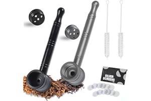 NVGVUP Zestaw 2 metalowych rur ze stopu cynku, przenośne mini fajki do palenia, zdejmowane, 12 filtrów ze stali nierdzewnej, 2 szczotki do czyszczenia, prezent dla ojca przyjaciół (czarny + szary)