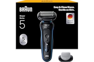 Braun Afeitadora Eléctrica Hombre Series 5, Máquina De Afeitar Barba En Seco Y En Mojado, 2 Modos De Afeitado, 50 Min De Uso, Cabezal De Recortadora Corporal, Estuche De Viaje, 52-B1600S, Azul