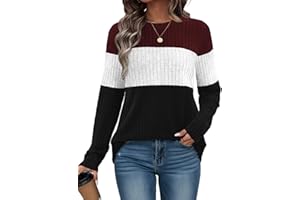 Cuptacc Pull Femme Élégants Col Rond Manche Longue Tops Femme Décontracté Nervuré Haut Tricoté Confort Sweatshirt