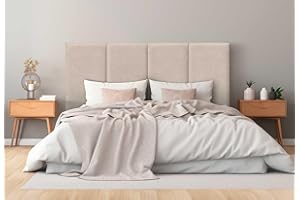 DHOME Cabecero Tapizado Tela Aqualine Premium Antimanchas Diseño Modular Vertical Autoadhesivo Cabezal Cama Dormitorio Acolchado (Beige, 160cm, Altura 135 cm, x4)
