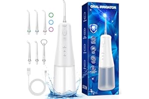 CELAKEETY Jet Dentaire Hydropulseur Sans Fil: Irrigateur Dentaire Rechargeable 310 ml, 6 Buses 3 Modes, Oral Flosser Double Débit d'eau, Étanche IPX7, Pour La Maison - Blanc