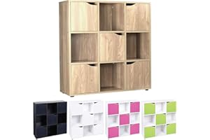 ASAB Cube Shelving Unit | Cube Storage Unit with Doors | Boys & Girls Bedroom Furniture 9 Cubes MDF & DVD, Books, CD-Shelf Storage Unit | 9 Cube 5 Door Oak Standing Storage Cube Units | Black