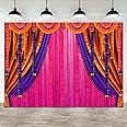 Lofaris Purple India Pooja Photography Backdrop Puja Ganpati Pooja Traditional Mehndi Festival Background Decorations Wedding Party Marigold Garlands Banner Photo Props 7x5ft