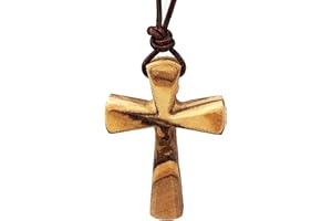 MIZZE MADE FOR LUCK Tapered Solid Wood Cross Necklace Crucifix Pendant for Women Men Boys & Girls on Adjustable Long Leather Cord - Black or Brown Necklace - Wooden Cross Pendant Spiritual Gift from Bethlehem
