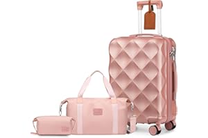 Sea choice Handgepäck Koffer Trolley ABS Leicht Reisekoffer Hardschale 4 Rollen und TSA Schloss Mit 1 Reisetasche und 1 Kulturbeutel (55cm, Schwarz)