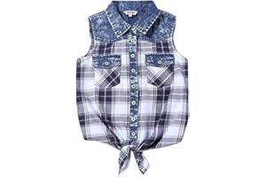 Bienzoe Ragazze Plaid Senza Maniche Camicetta