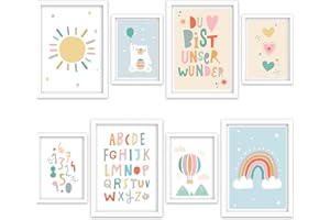 Milaboo® Pósteres para habitación infantil de animales, fabricados en Alemania, tamaños DIN A4 y A5, decoración de pared infantil, juego de 8 unidades