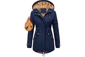 CMTOP Winter Jackets for Women UK Thick Fleece Lined Women's Coats Warm Fuzzy Waterproof Coat Padded Windproof Ladies Coats Thermal Outdoor Parka Jacket Hood Outerwear with Pockets